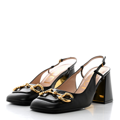Gucci Malaga Kid Horsebit 75mm Slingback Pumps 38.5 Black 3 of 7