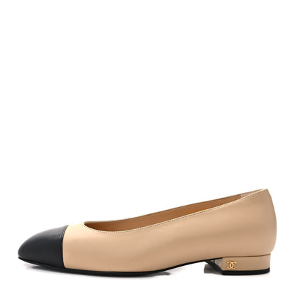 Chanel Lambskin Cap Toe Ballerina Flats 41 Beige Black 1 of 8