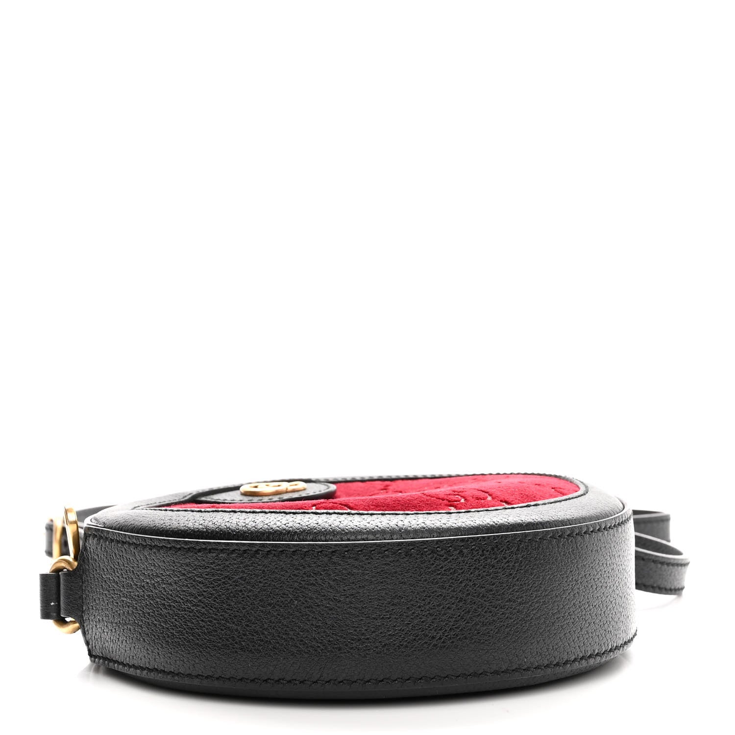 Gucci Velvet GG Monogram Textured Calfskin Round Shoulder Bag Red Cipria Black 5 of 10
