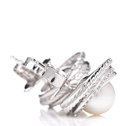 David Yurman Sterling Silver Diamond Freshwater Pearl Crossover Earrings 3 of 3