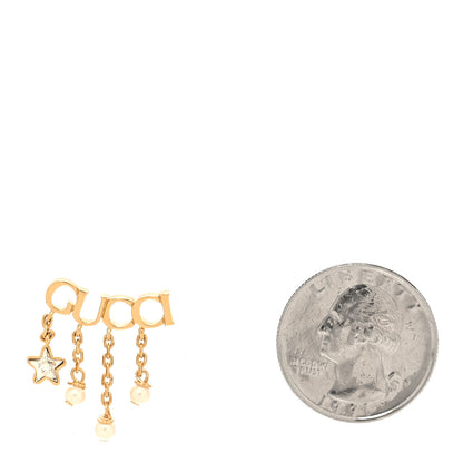 Gucci Metal Crystal Pearl Script Drop Single Earring Gold 2 of 4