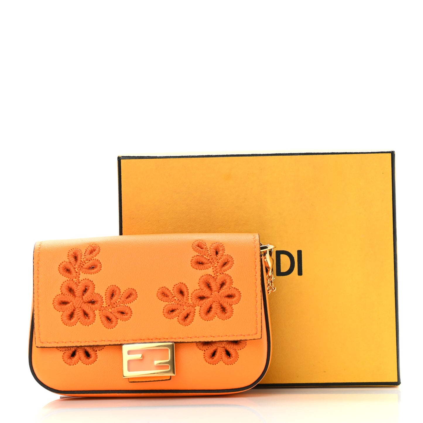 Shiny Nappa Vitello King Floral Ajour Embroidered Nano Baguette Charm Clementine