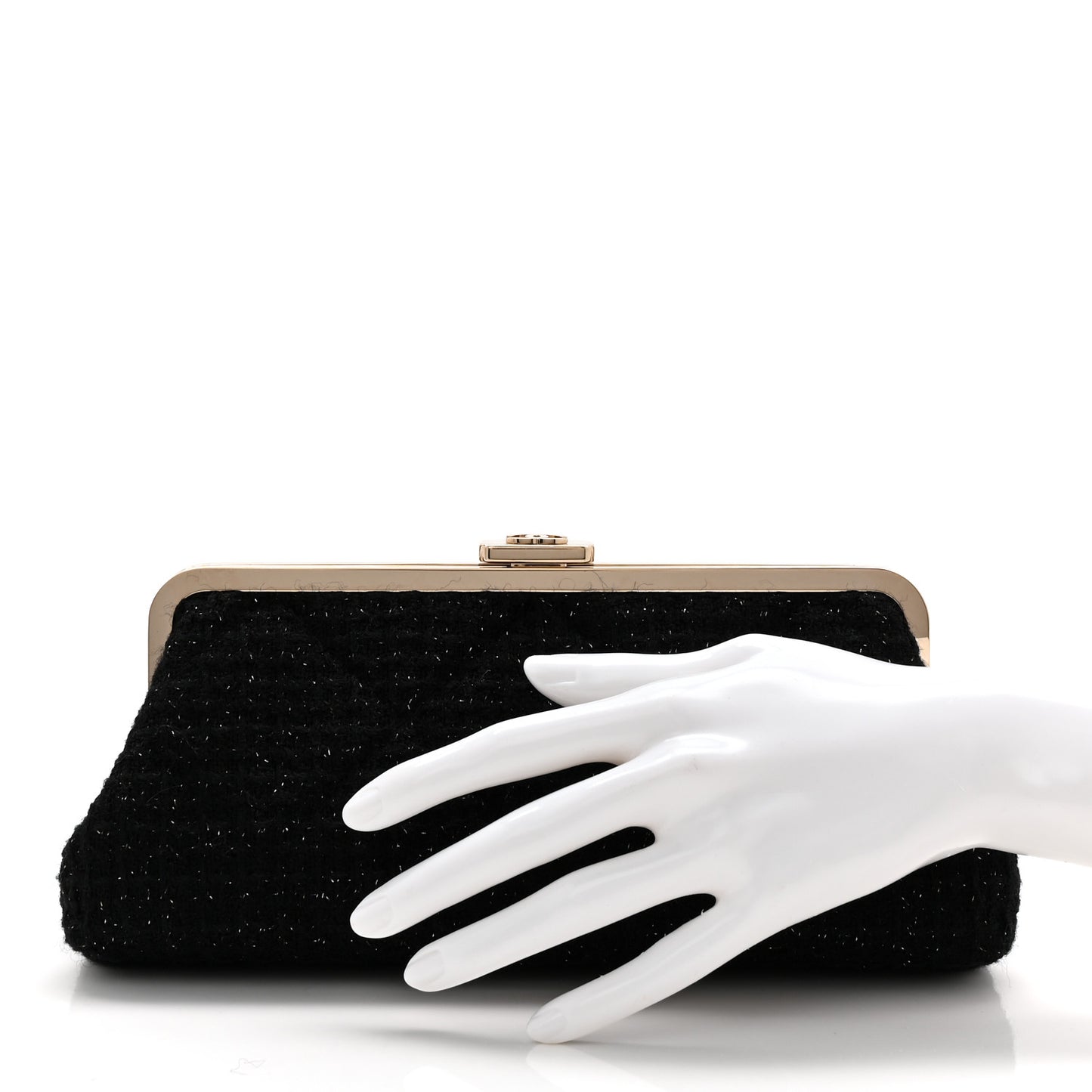 Tweed Quilted Kiss Lock Clutch Black