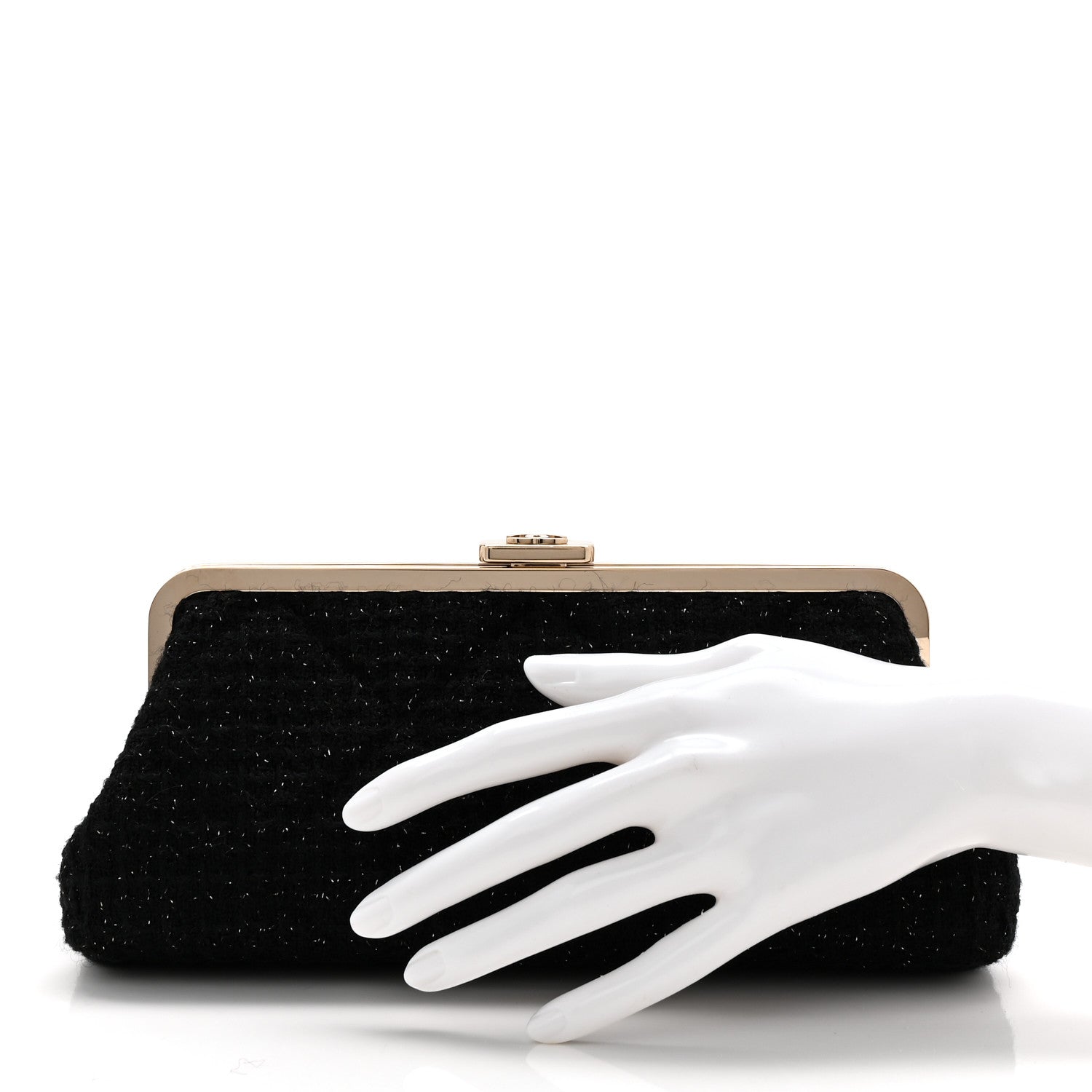 Chanel Tweed Quilted Kiss Lock Clutch Black 2 of 7