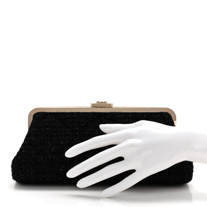 Chanel Tweed Quilted Kiss Lock Clutch Black 2 of 7