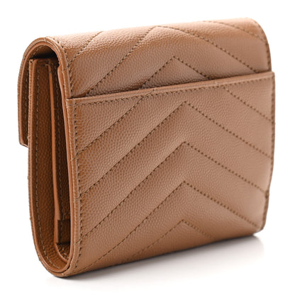Saint Laurent Grain De Poudre Matelasse Chevron Small Monogram Envelope Wallet Natural Dark 3 of 7