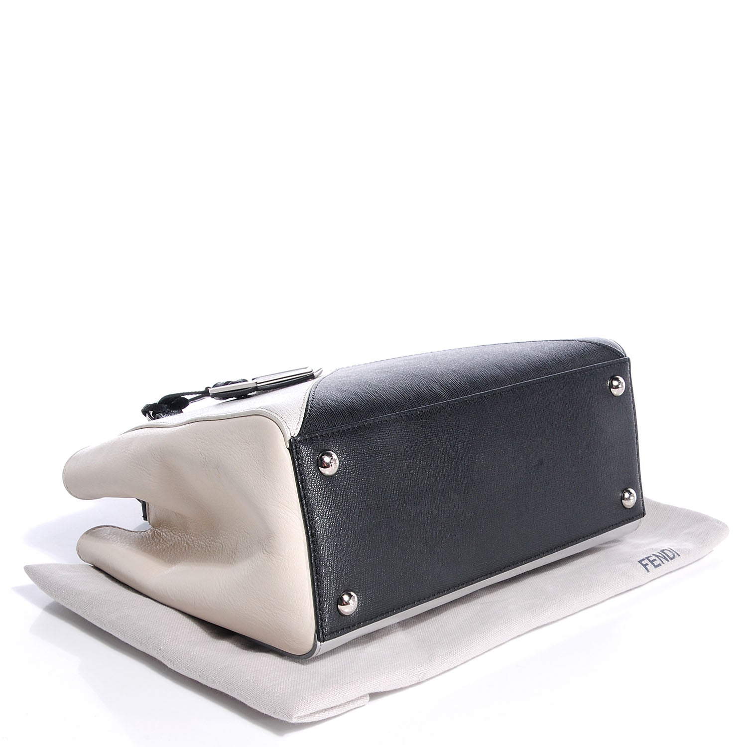 Fendi Vitello Elite Calfskin Colorblock Petite 2Jours Tote Black Multicolor White Argento 4 of 8