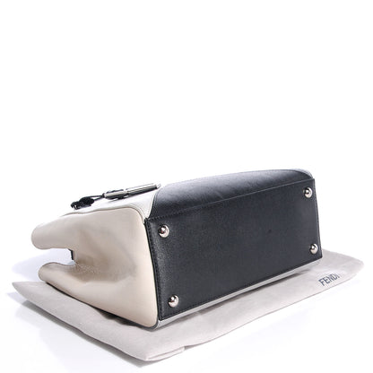 Fendi Vitello Elite Calfskin Colorblock Petite 2Jours Tote Black Multicolor White Argento 4 of 8