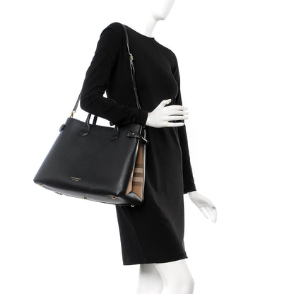 Burberry Grainy Calfskin House Check Large Banner Tote Black 3 of 9