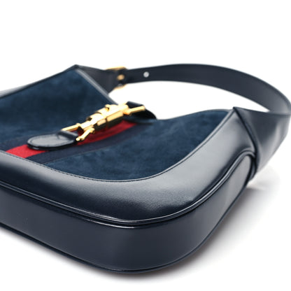 Gucci Suede Boarded Dyana Lux Calfskin Suede Small Jackie 1961 Hobo Navy 10 of 10