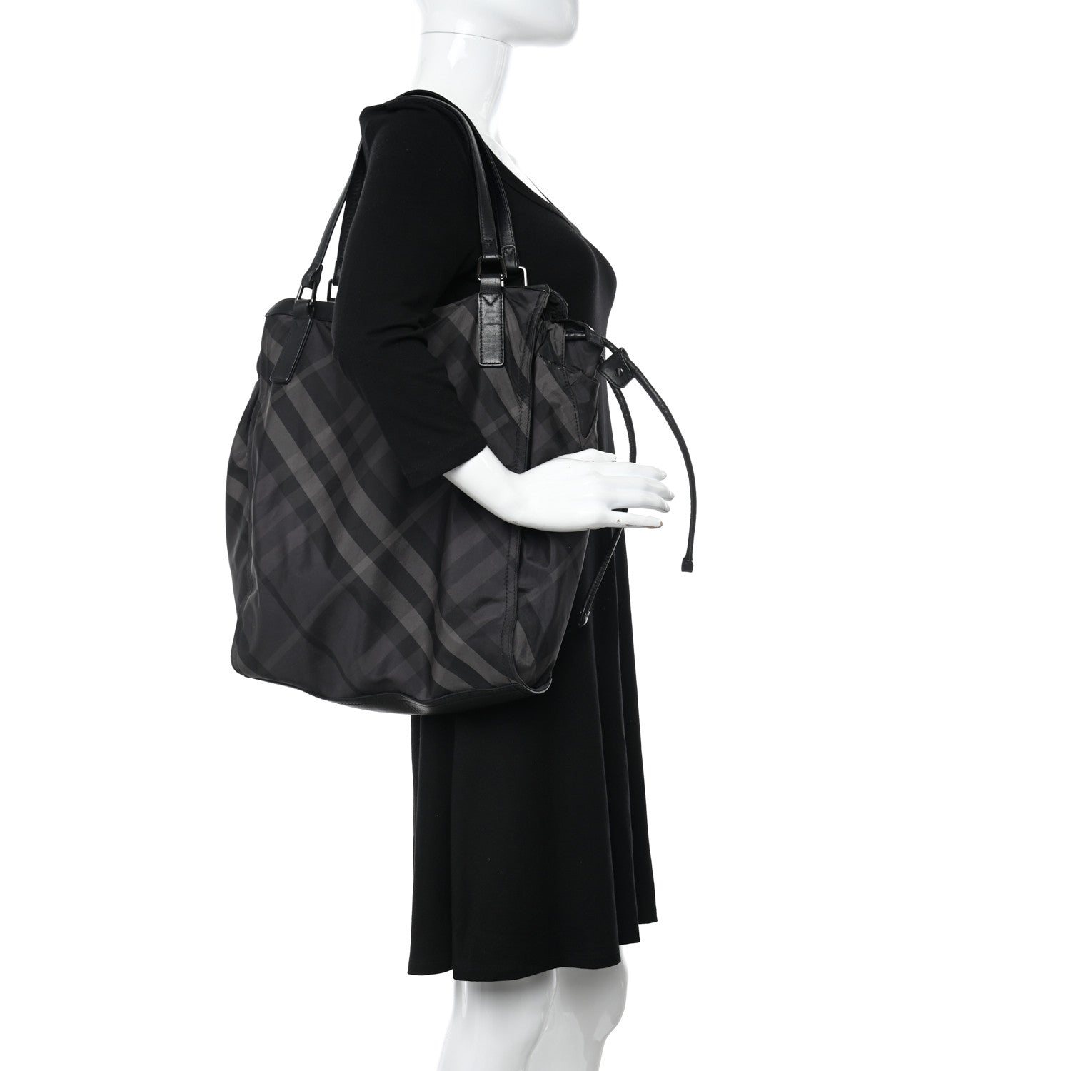 Burberry Nylon Check Small Buckleigh Packable Tote Charcoal 2 of 17