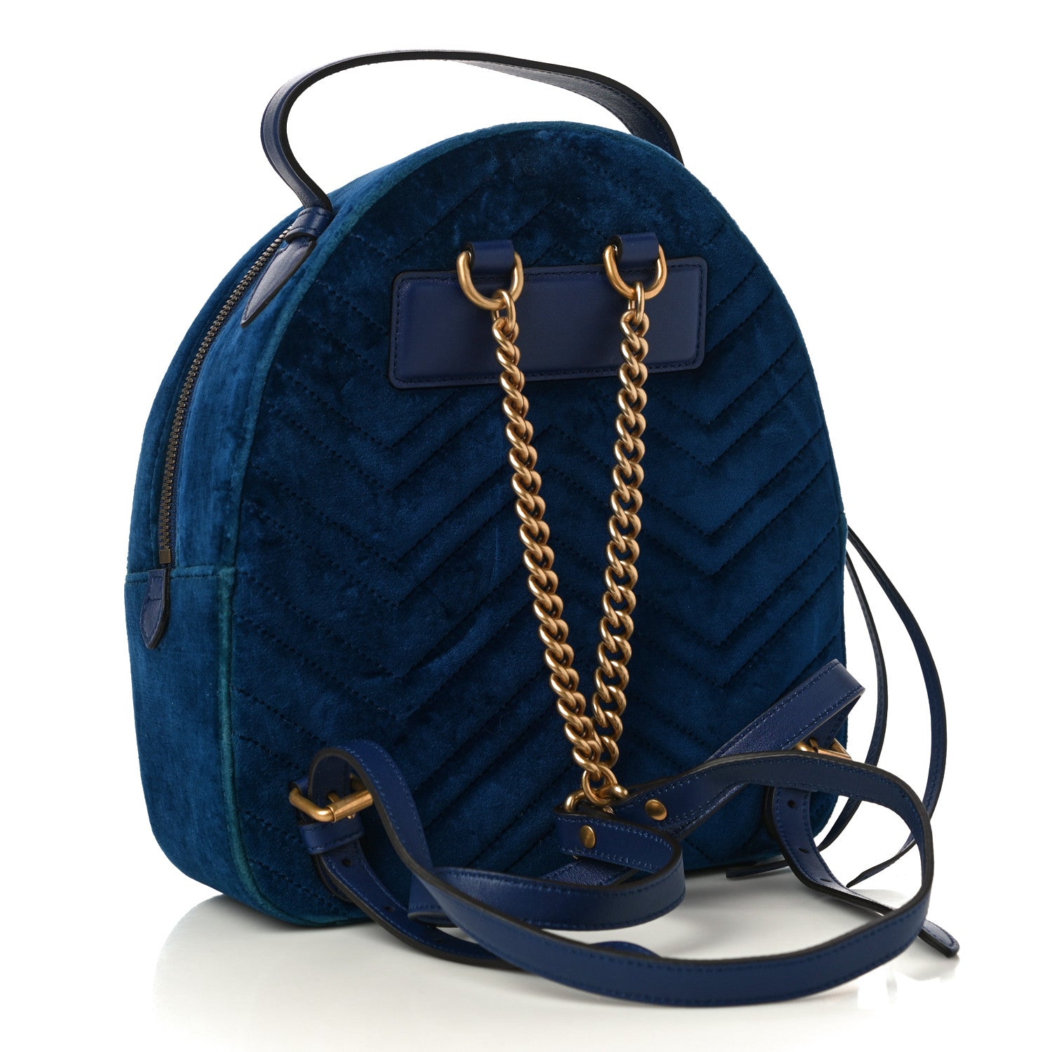 Gucci Velvet Matelasse GG Marmont Dome Backpack Cobalt Blue 3 of 10