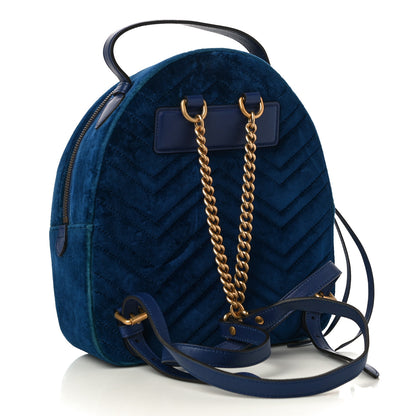 Gucci Velvet Matelasse GG Marmont Dome Backpack Cobalt Blue 3 of 10