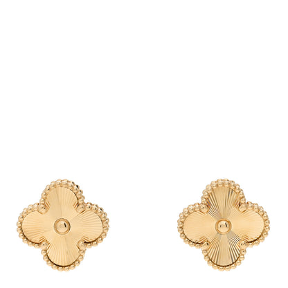 Van Cleef & Arpels 18K Yellow Gold Guilloche Vintage Alhambra Earrings 1 of 5