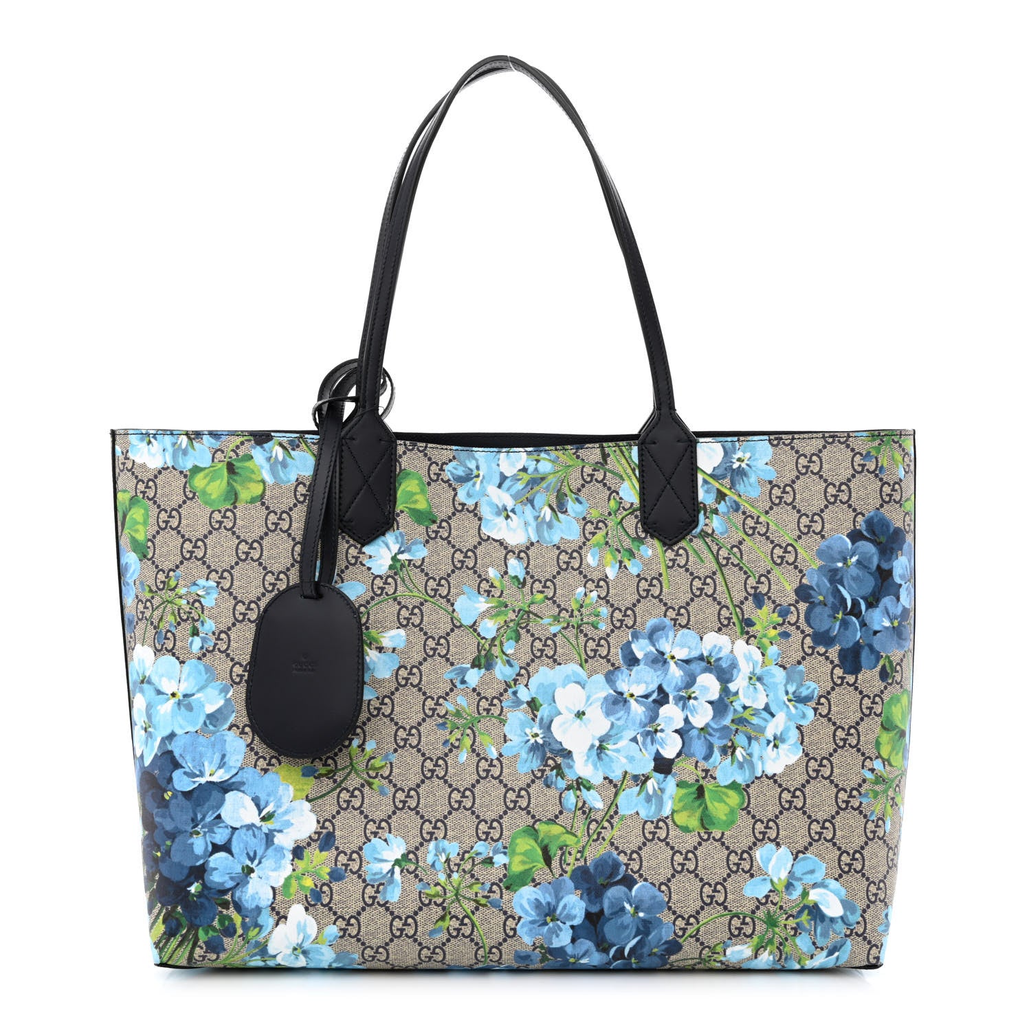 Gucci GG Supreme Monogram Blooms Medium Reversible Tote Beige Blue Navy 1 of 16