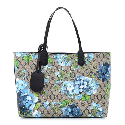 Gucci GG Supreme Monogram Blooms Medium Reversible Tote Beige Blue Navy 1 of 16