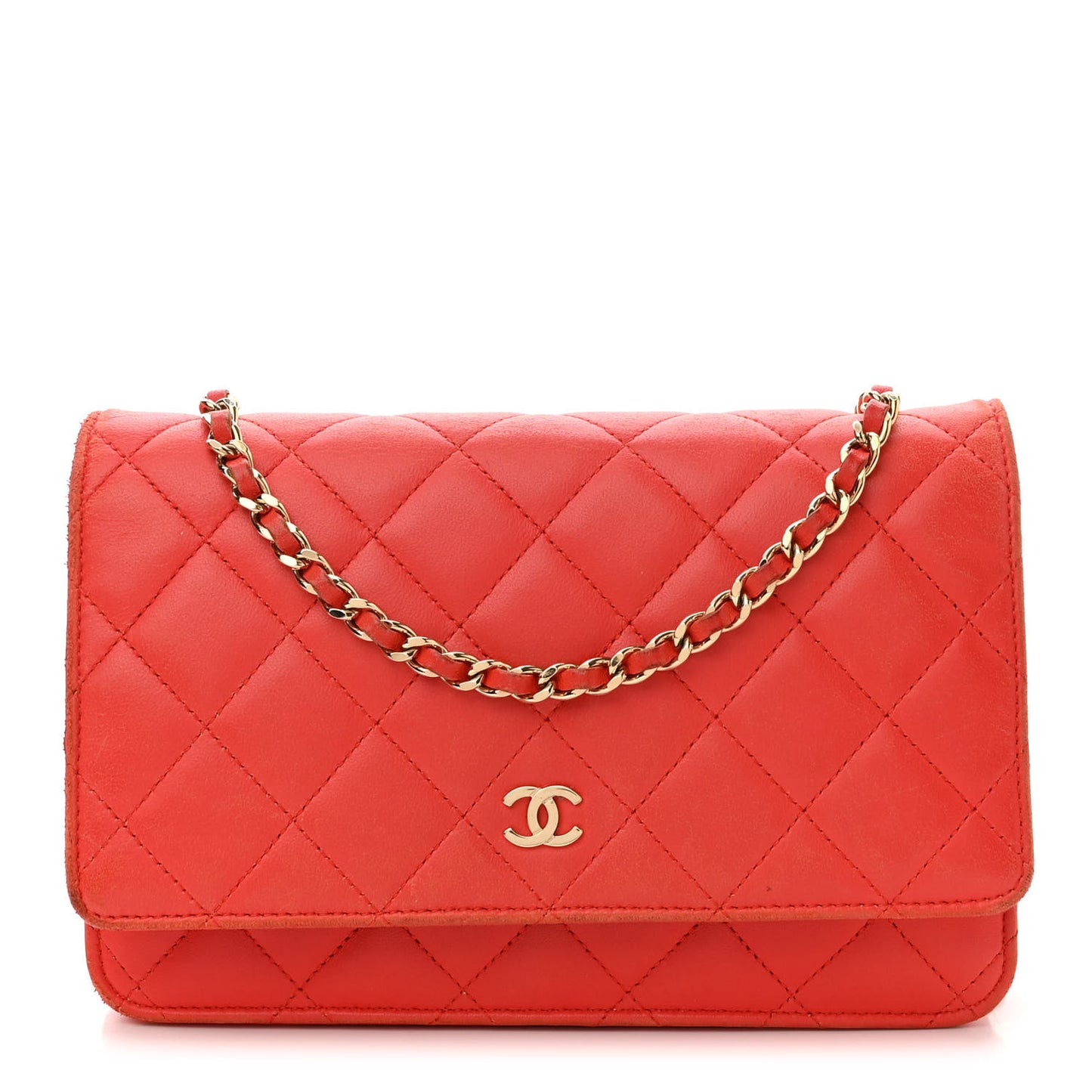 Lambskin Quilted Wallet On Chain WOC Red