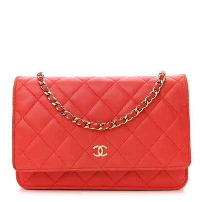 Chanel Lambskin Quilted Wallet On Chain WOC Red 1 of 17