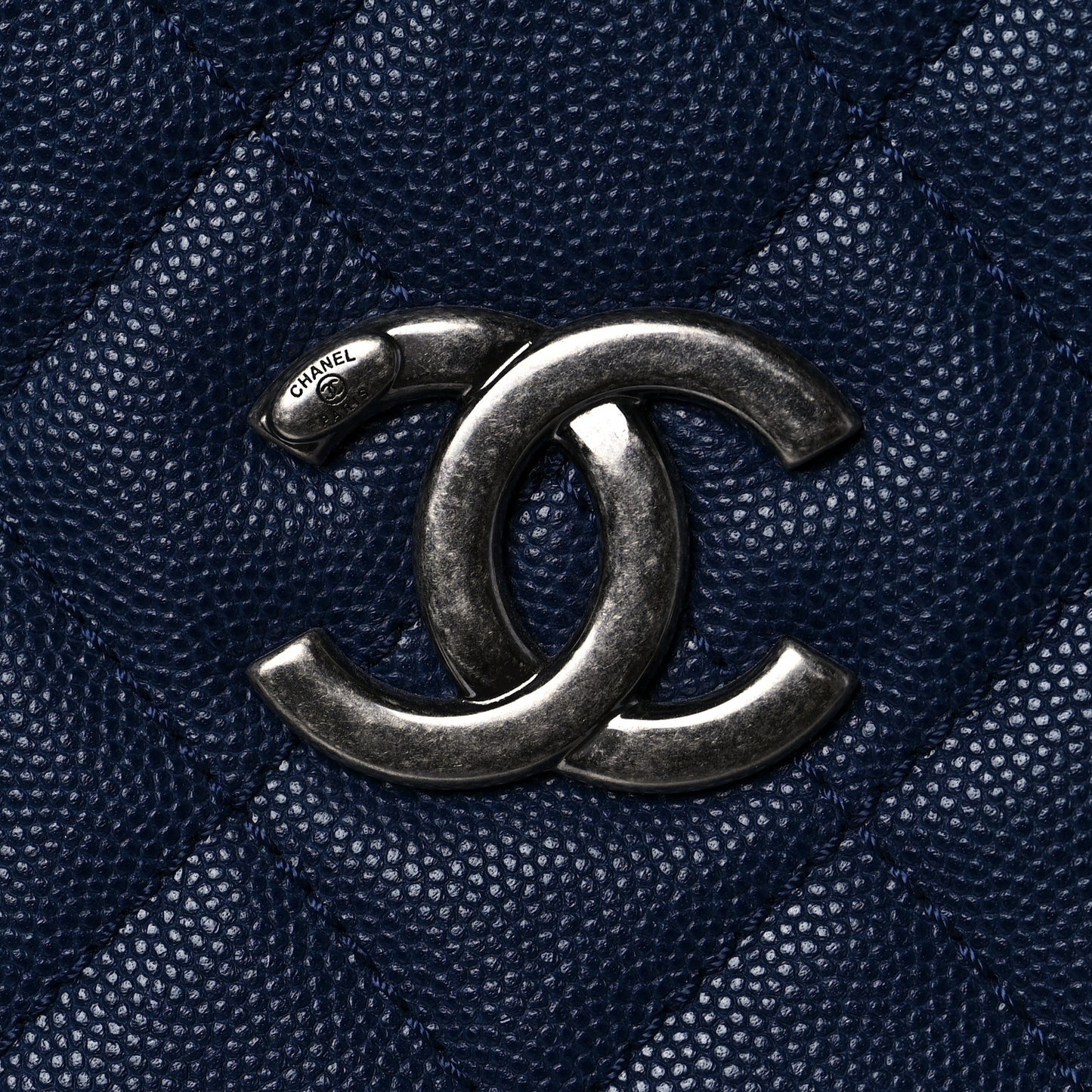 Caviar Quilted Large Coco Handle Shopping Tote Navy