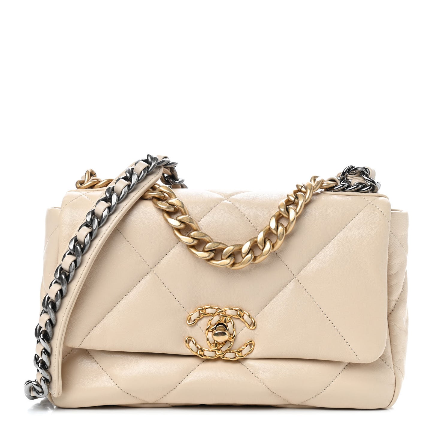 Goatskin Quilted Medium Chanel 19 Flap Beige