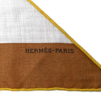 Hermes Cashmere Silk Encadre Giant Triangle Scarf Camel Gris Chine Jaune 2 of 3