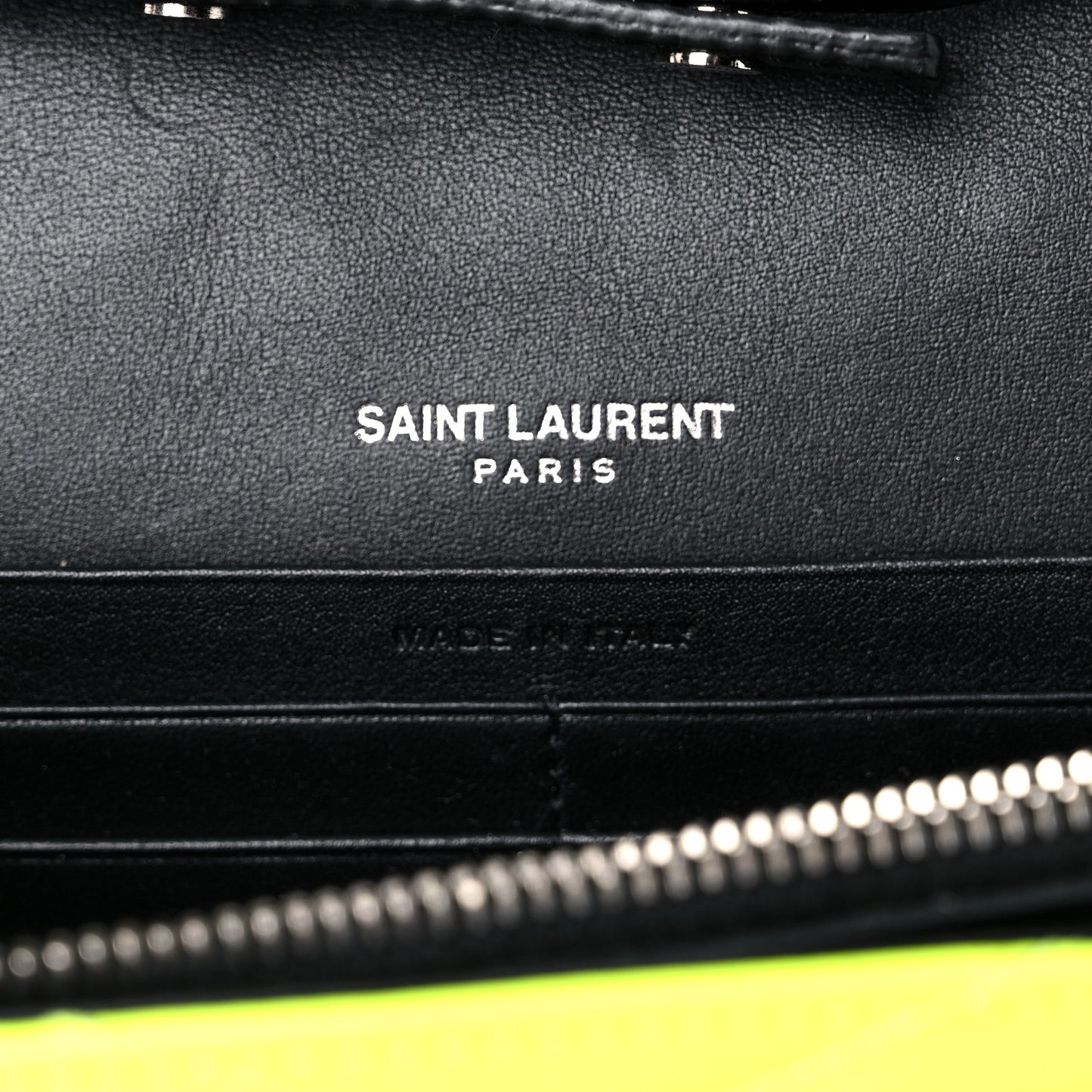 Patent Grain De Poudre Matelasse Chevron Monogram Chain Wallet Neon Yellow