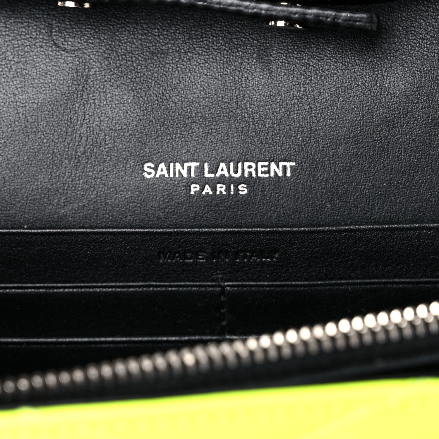 Saint Laurent Patent Grain De Poudre Matelasse Chevron Monogram Chain Wallet Neon Yellow 6 of 15