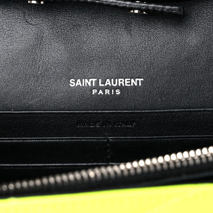 Saint Laurent Patent Grain De Poudre Matelasse Chevron Monogram Chain Wallet Neon Yellow 6 of 15