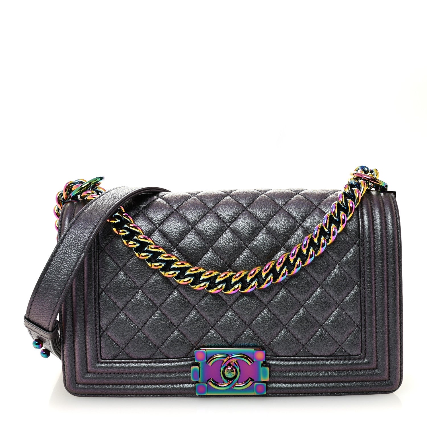 Chanel Iridescent Goatskin Quilted Medium Boy Flap Purple 1 of 10