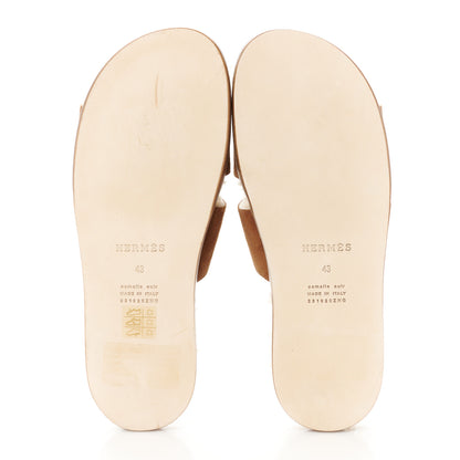 Hermes Suede Goatskin Woolskin Mens Izmir Sandals 43 Marron Teck Ecru 5 of 9
