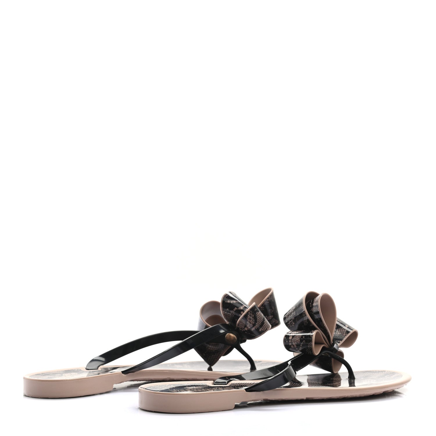Valentino Garavani PVC Jelly Lace Print Bow Thong Sandals 40 Black Poudre 4 of 8