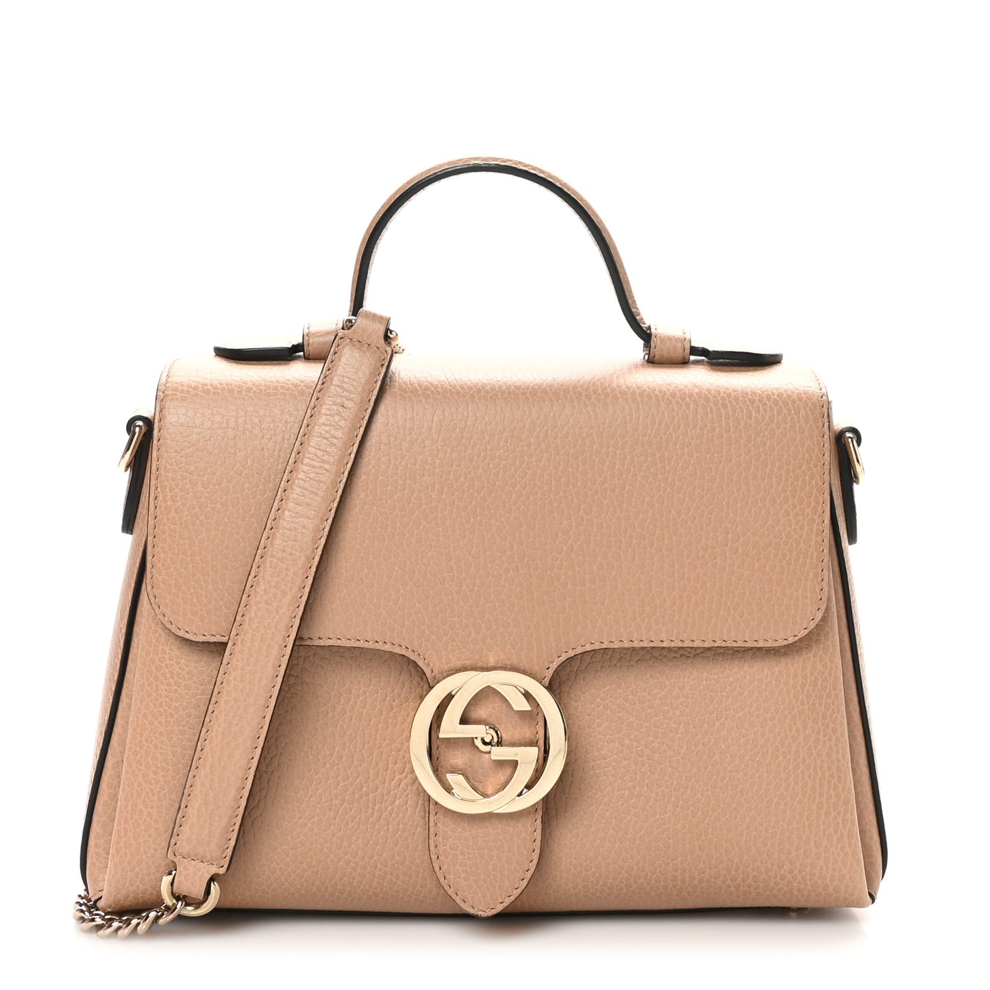 Dollar Calfskin Interlocking G Top Handle Shoulder Bag Camelia