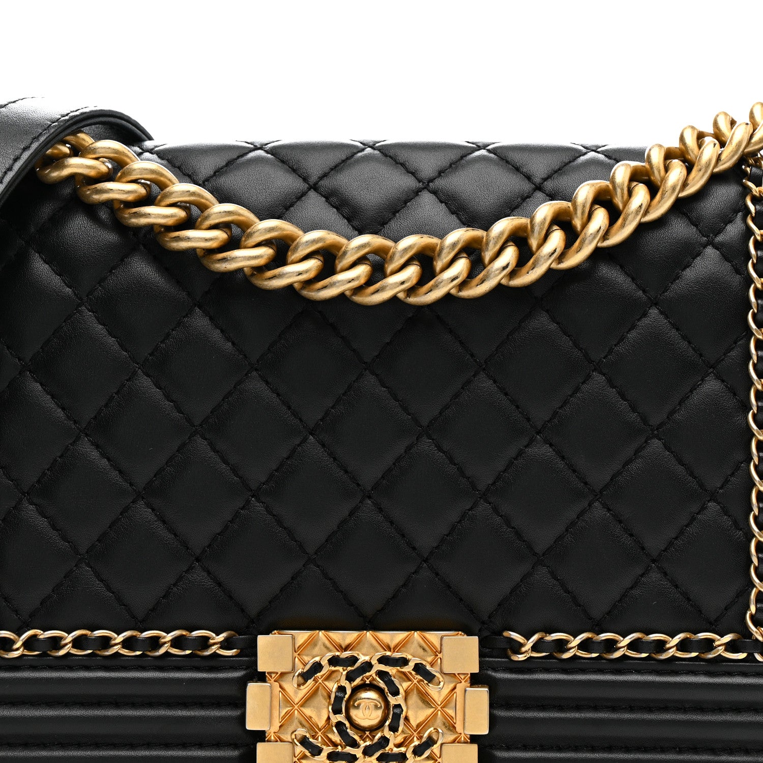 Chanel Lambskin Quilted Medium Chain Around Boy Flap Black Black 7 of 15