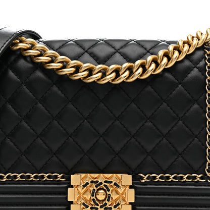 Chanel Lambskin Quilted Medium Chain Around Boy Flap Black Black 7 of 15