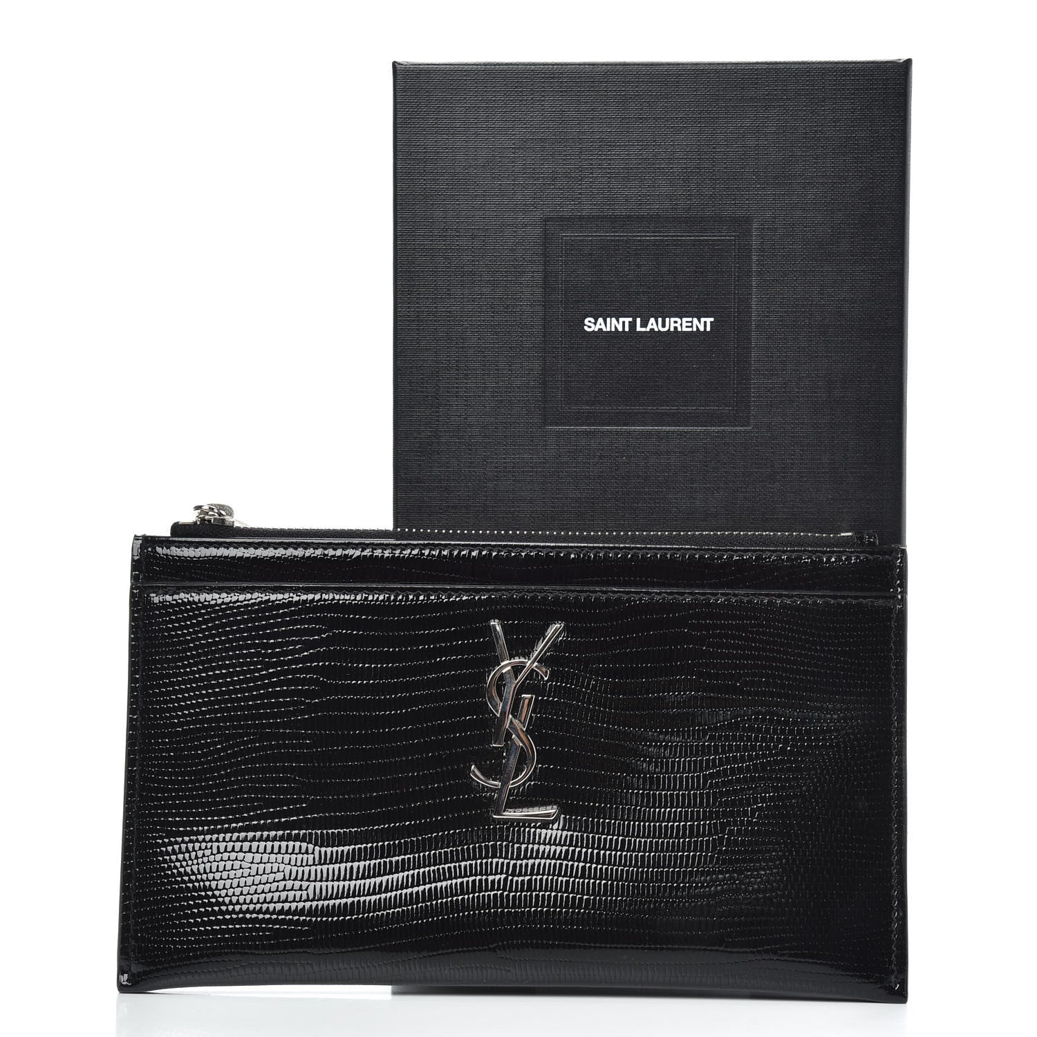 Saint Laurent Lizard Embossed Monogram Bill Pouch Black 8 of 8