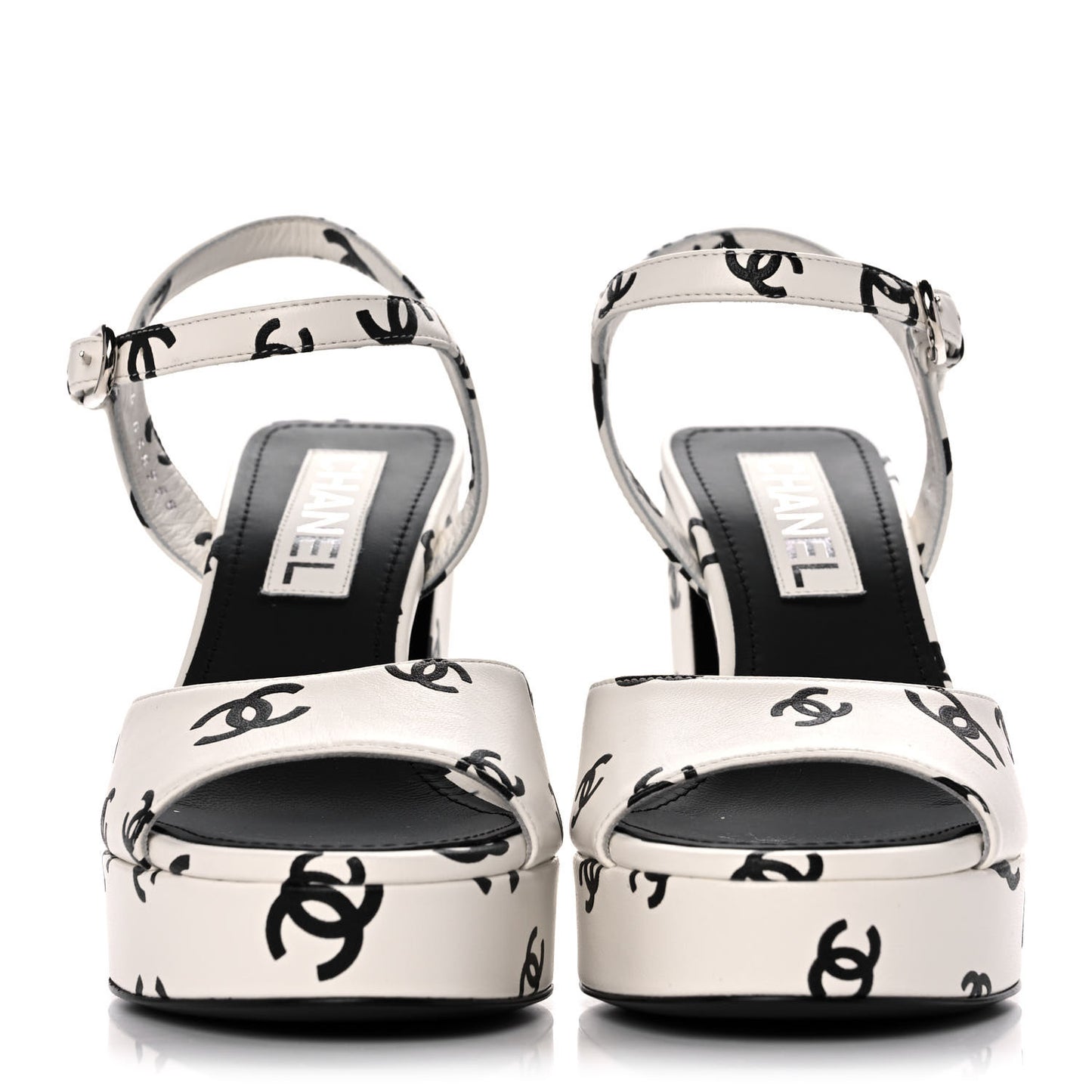 Printed Lambskin Coco Beach Platform Sandals 37 White Black