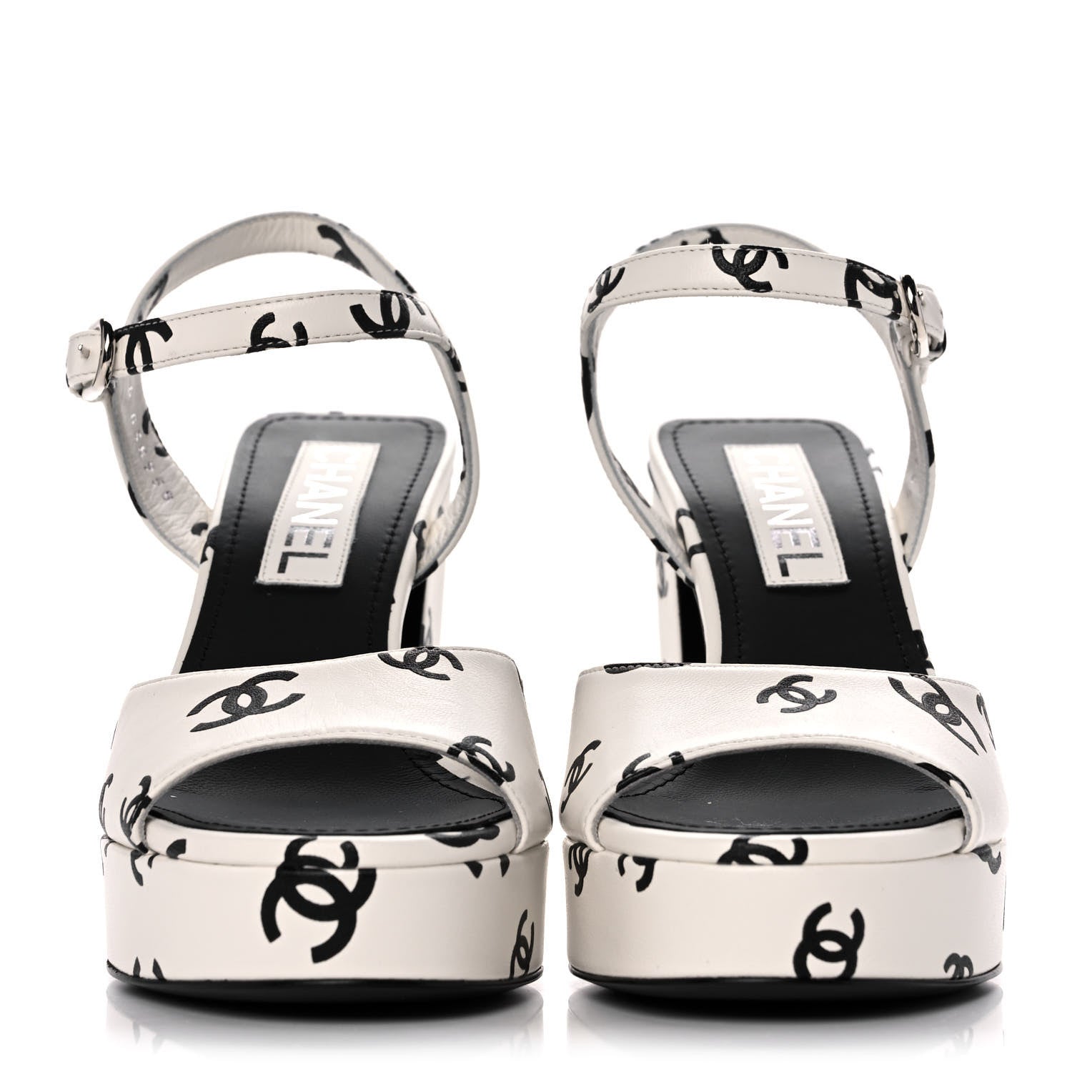 Chanel Printed Lambskin Coco Beach Platform Sandals 37 White Black 2 of 10