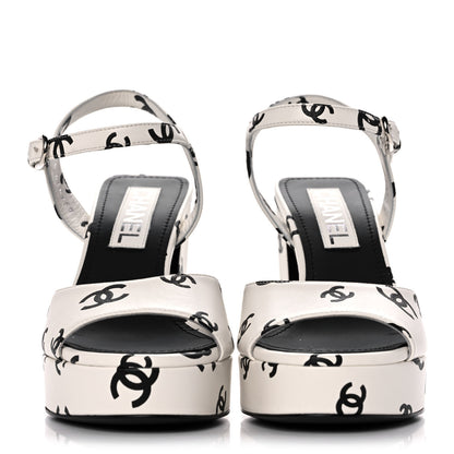 Chanel Printed Lambskin Coco Beach Platform Sandals 37 White Black 2 of 10