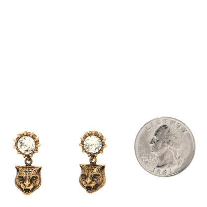 Gucci Metal Crystal Feline Head Earrings Aged Gold 2 of 4