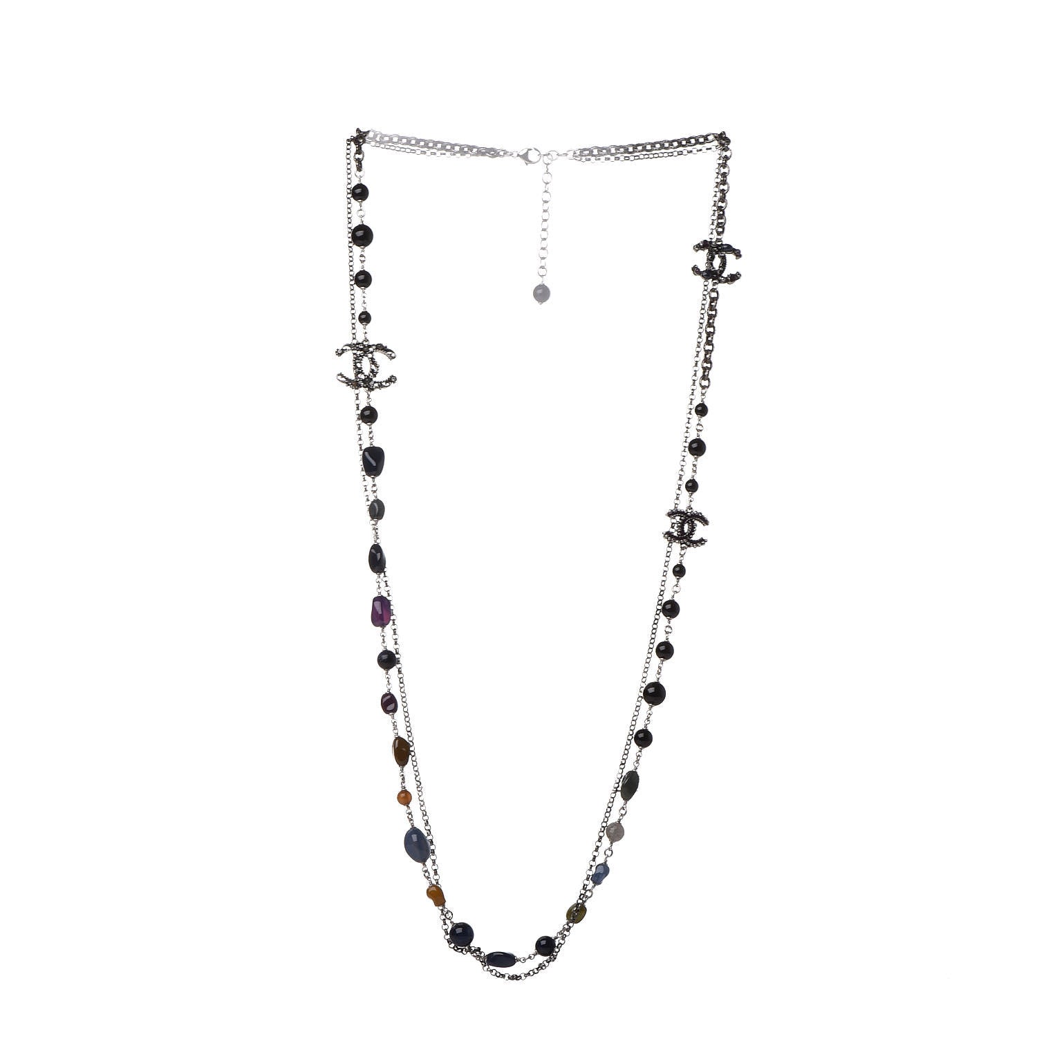 Chanel Beaded Enamel CC Long Necklace Ruthenium Multicolor 3 of 5