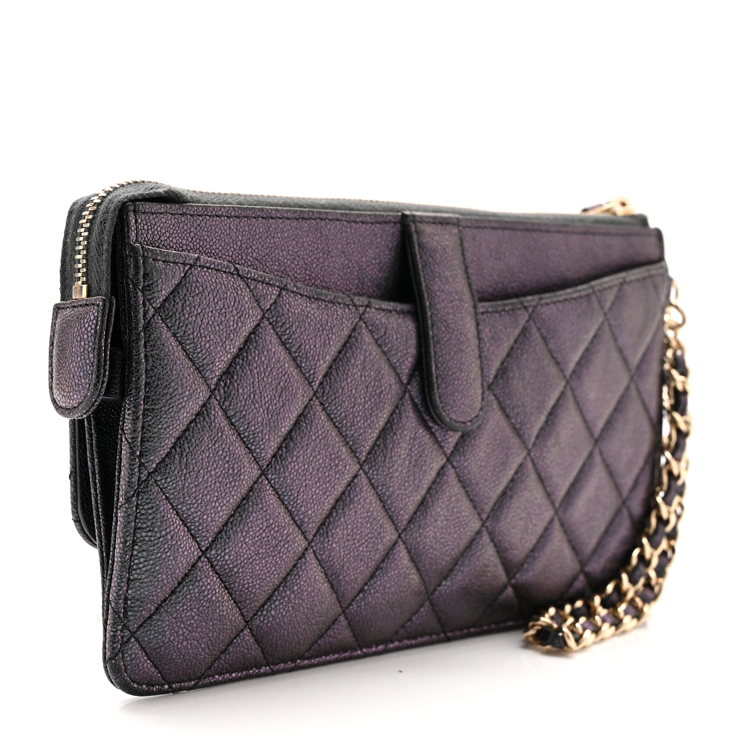 Chanel Iridescent Caviar Quilted Classic Pouch With Handle Black 3 of 10