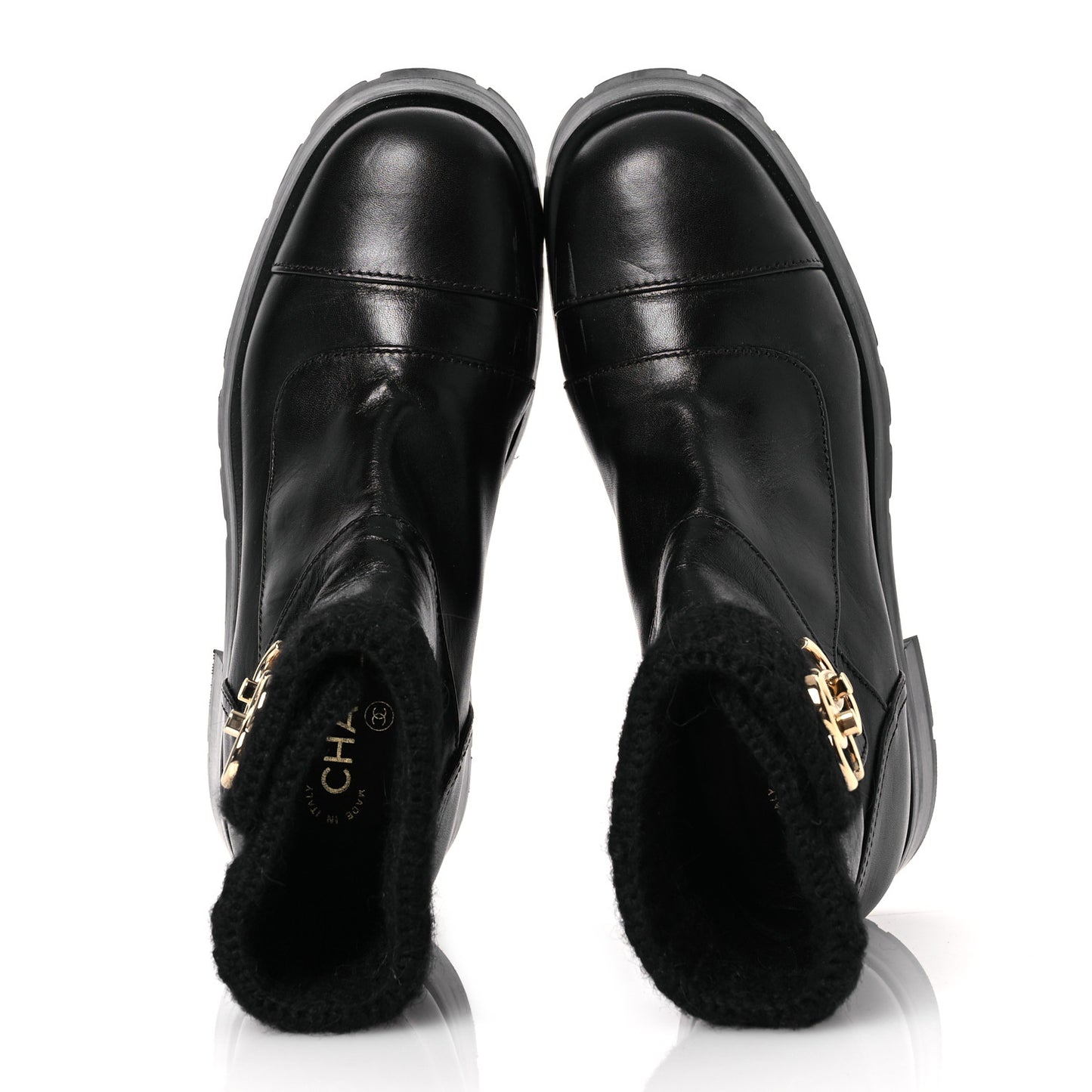 Calfskin Knit CC Short Boots 40 Black