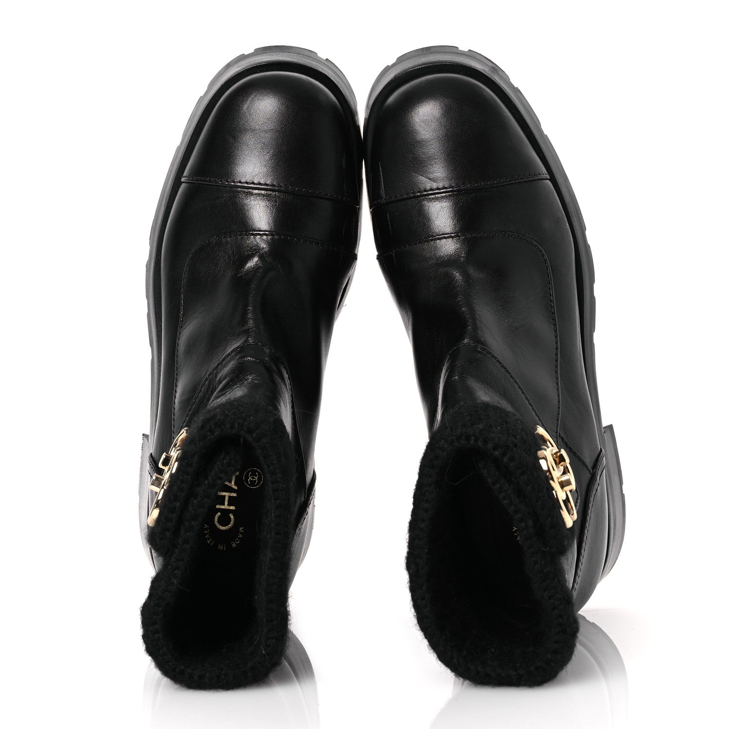 Chanel Calfskin Knit CC Short Boots 40 Black 2 of 13