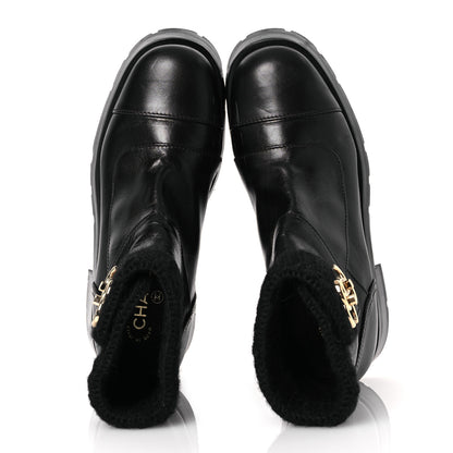Chanel Calfskin Knit CC Short Boots 40 Black 2 of 13