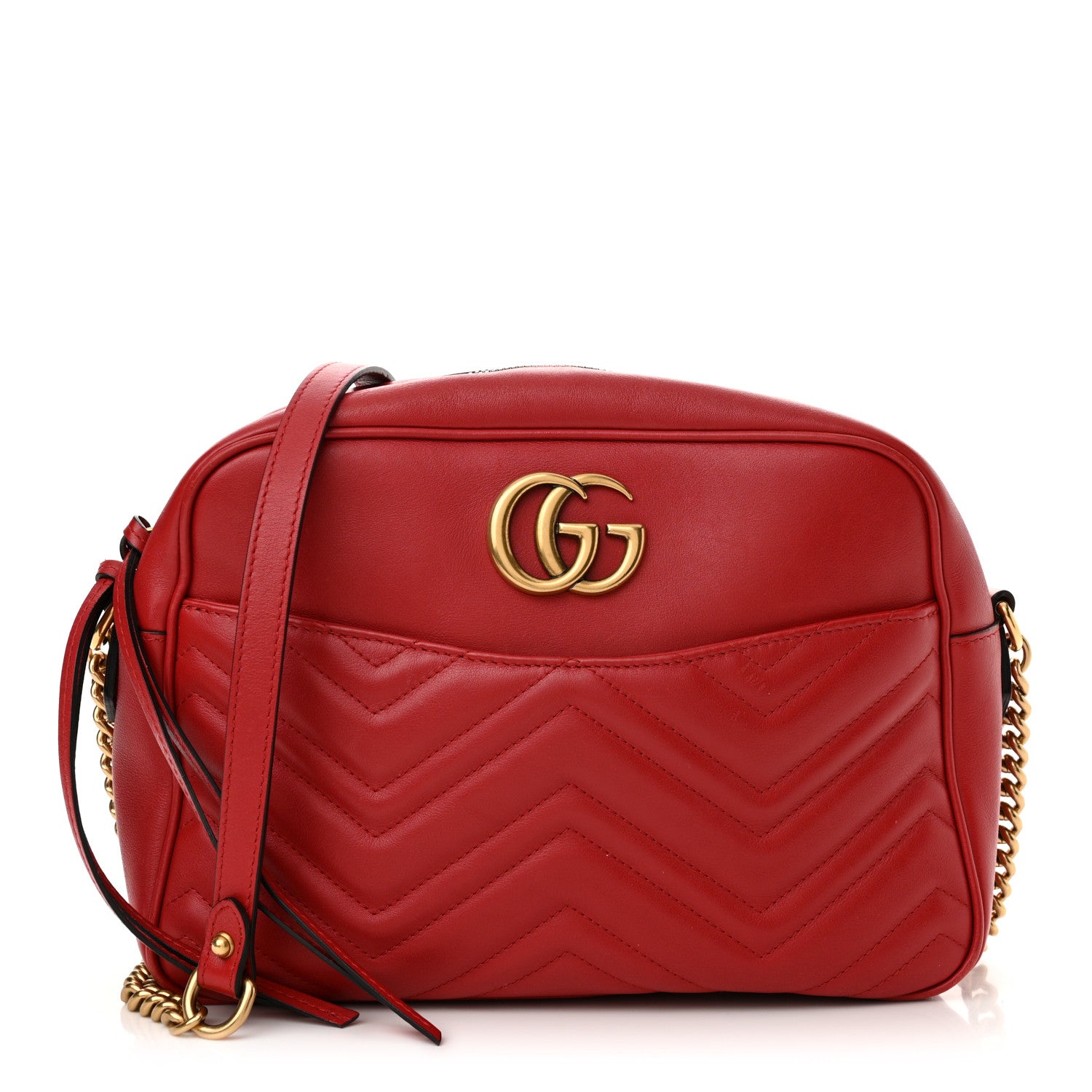 Gucci Calfskin Matelasse Medium GG Marmont Chain Shoulder Bag Hibiscus Red 1 of 13