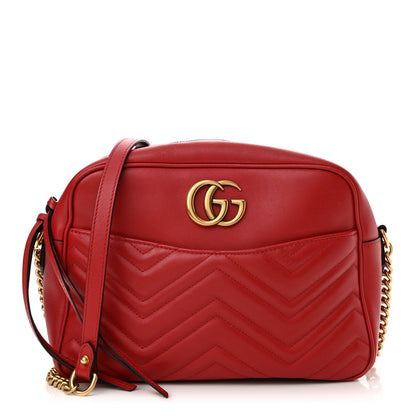 Gucci Calfskin Matelasse Medium GG Marmont Chain Shoulder Bag Hibiscus Red 1 of 13