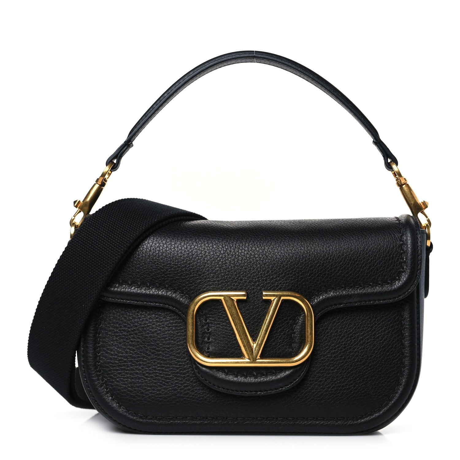 Valentino Garavani Pebbled Calfskin Vlogo Small Top Handle Shoulder Bag Black 1 of 9