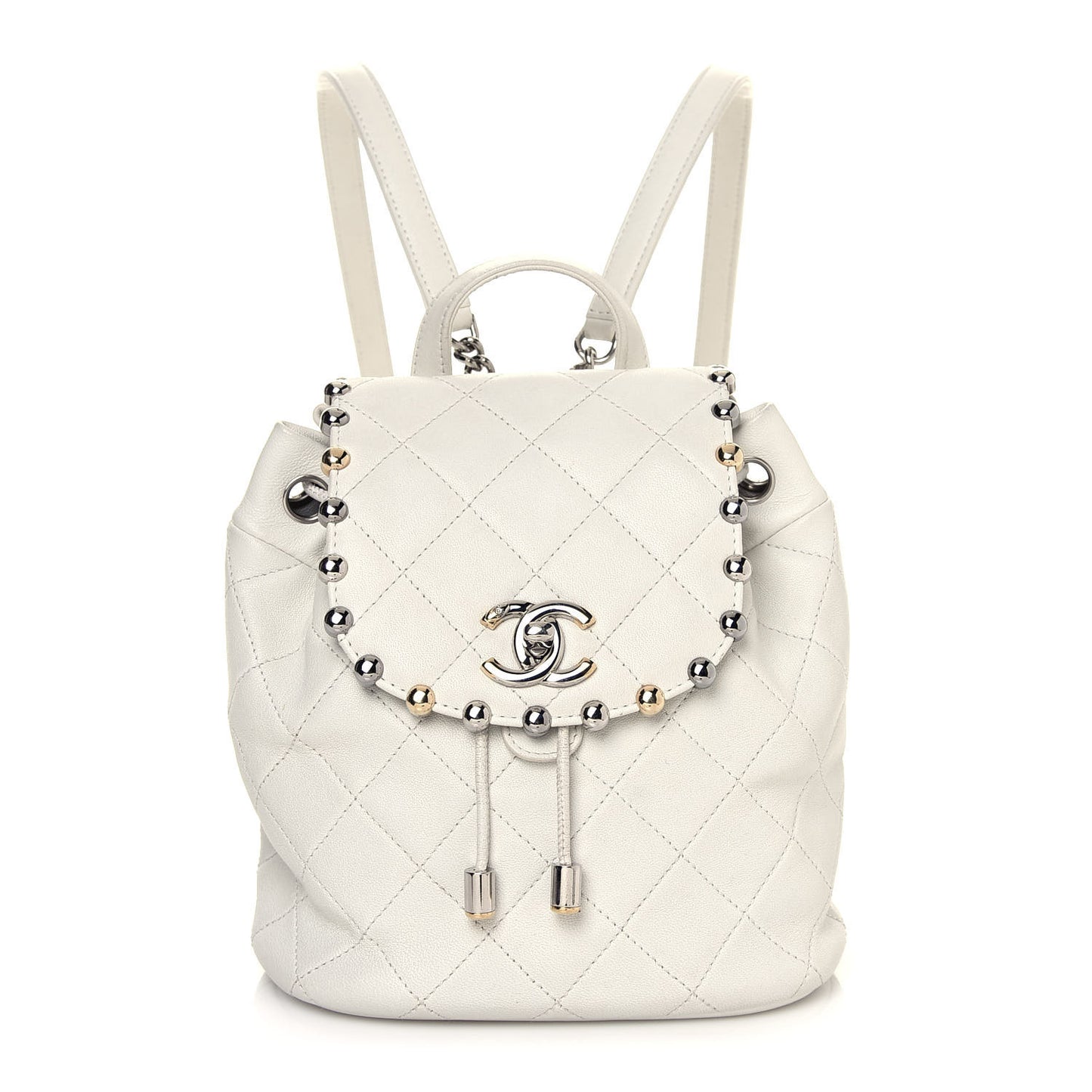 Lambskin Quilted Metallic Bubble Backpack White