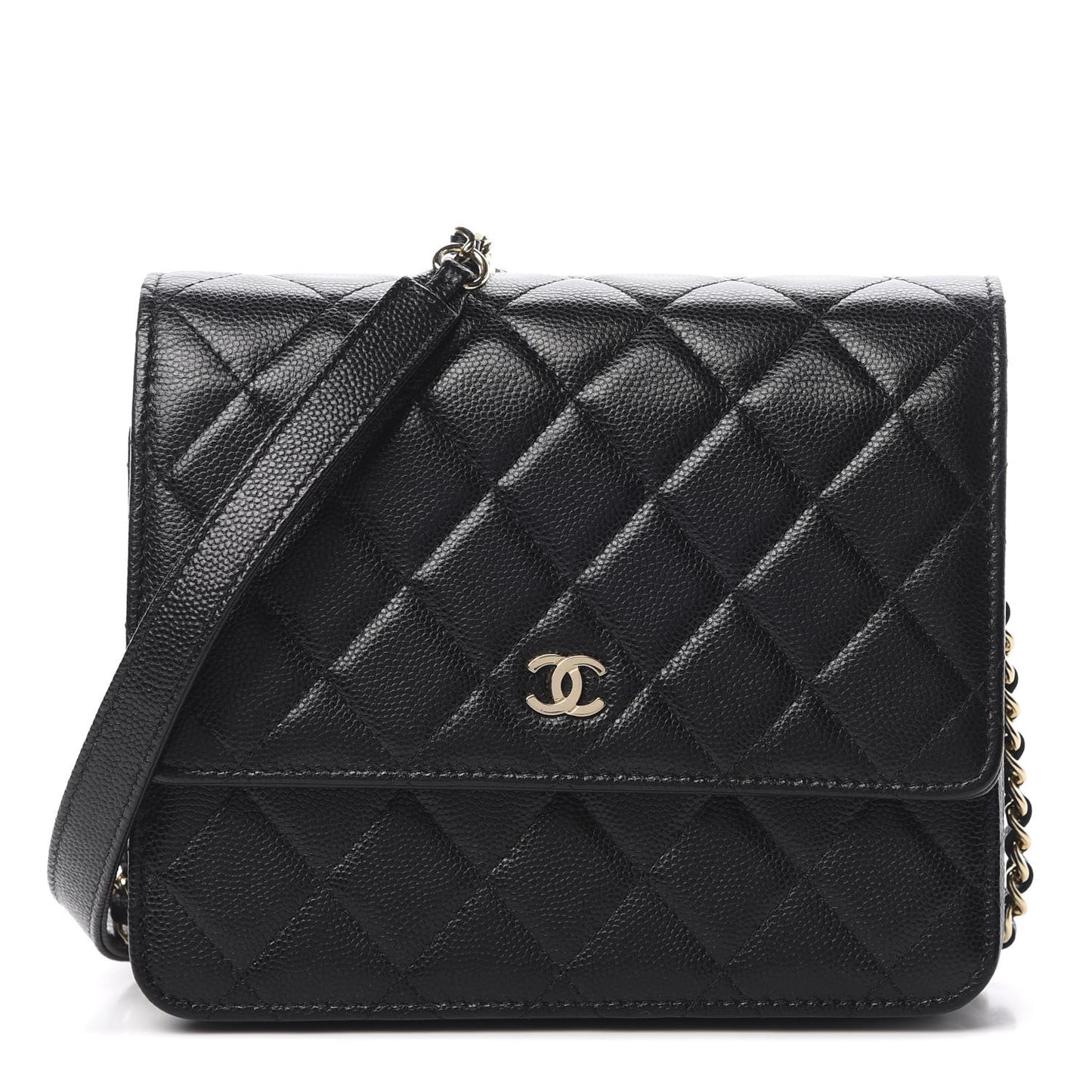 Caviar Quilted Square Wallet On Chain WOC Black