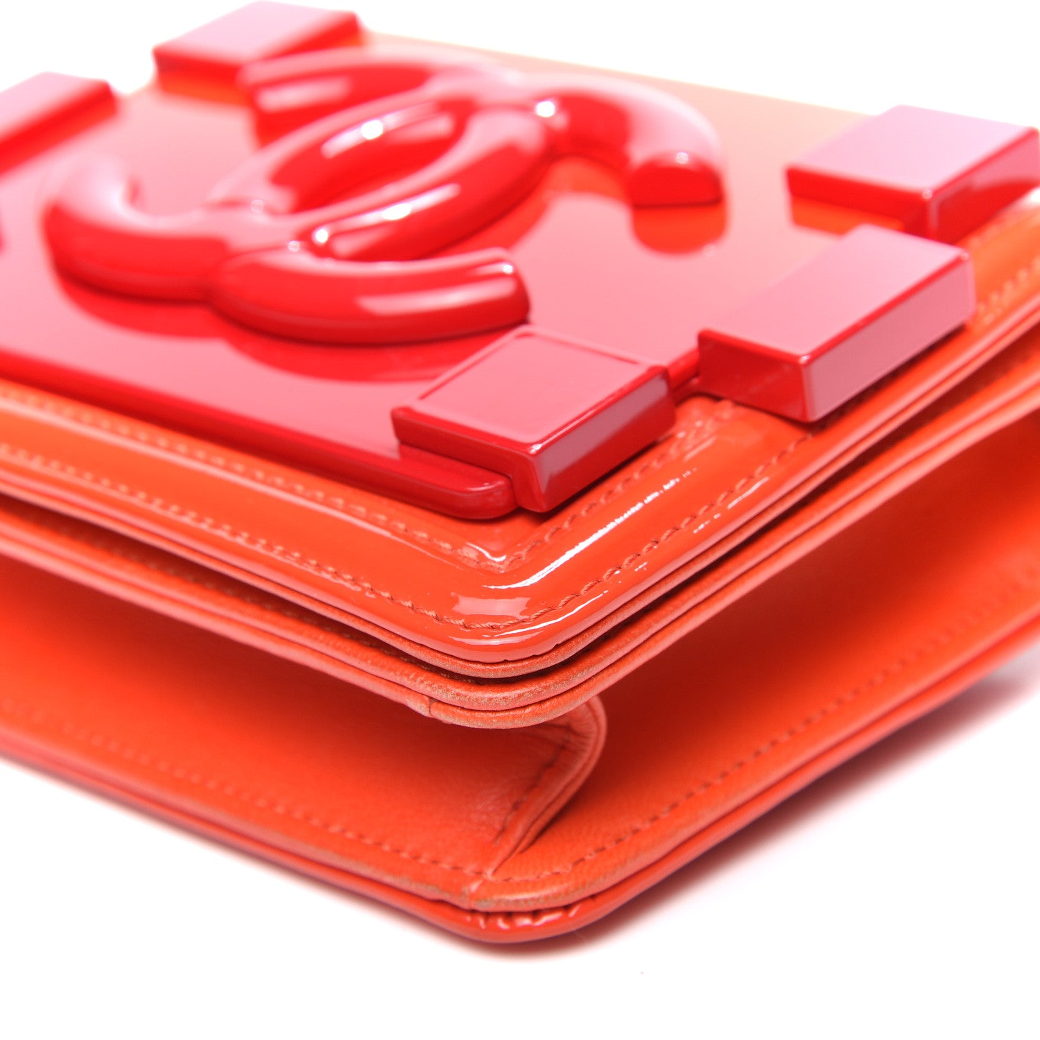 Chanel Plexiglass Patent Mini Boy Brick Flap Orange Red 6 of 10